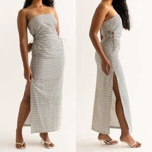 NWT Summer Away Organic Cotton Strapless Tianna Maxi Dress Ruched Cut-out Medium